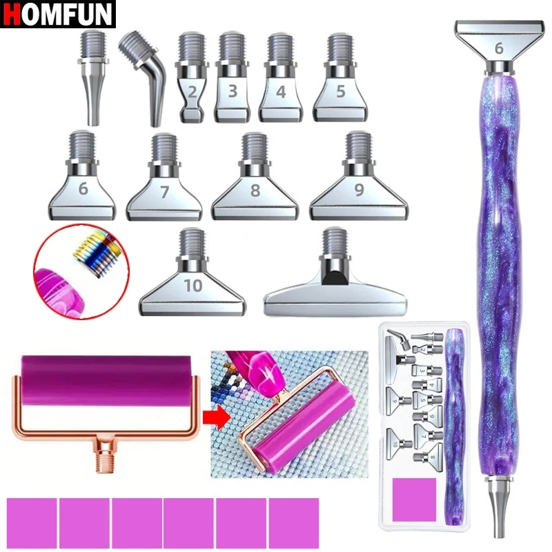 HOMFUN 20 Pcs Diamond Painting Art Pen Kit Ergonomic Comfort Grip, Silvery Diamond Bits Roller Clay in Gift Box, Ideal DIY Tools