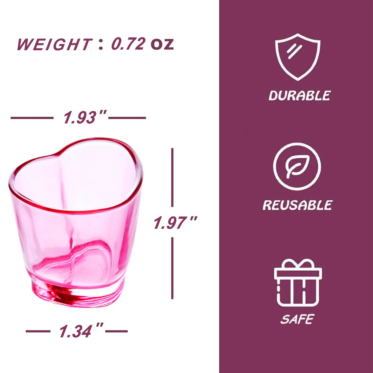 6-teiliges herzförmiges Kunststoff-Gläser-Set/Rosa Kunststoffbecher ist nicht zerbrechlich/Valentinstag-Party-Dekorationszubehör/Soju-Schnapsgläser – Detail 2