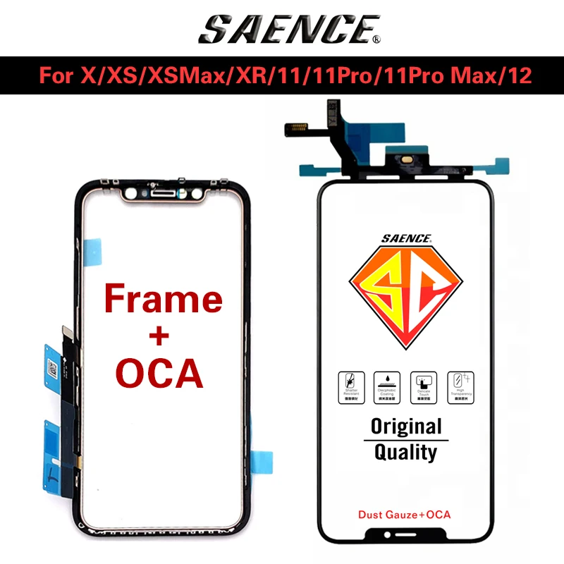 5pcs Original COP TP For iPhone XS XR 11 12 Pro Max 13 Touch Sensor Glass With Frame+OCA Glue Screen Cover Repairing NO Ic