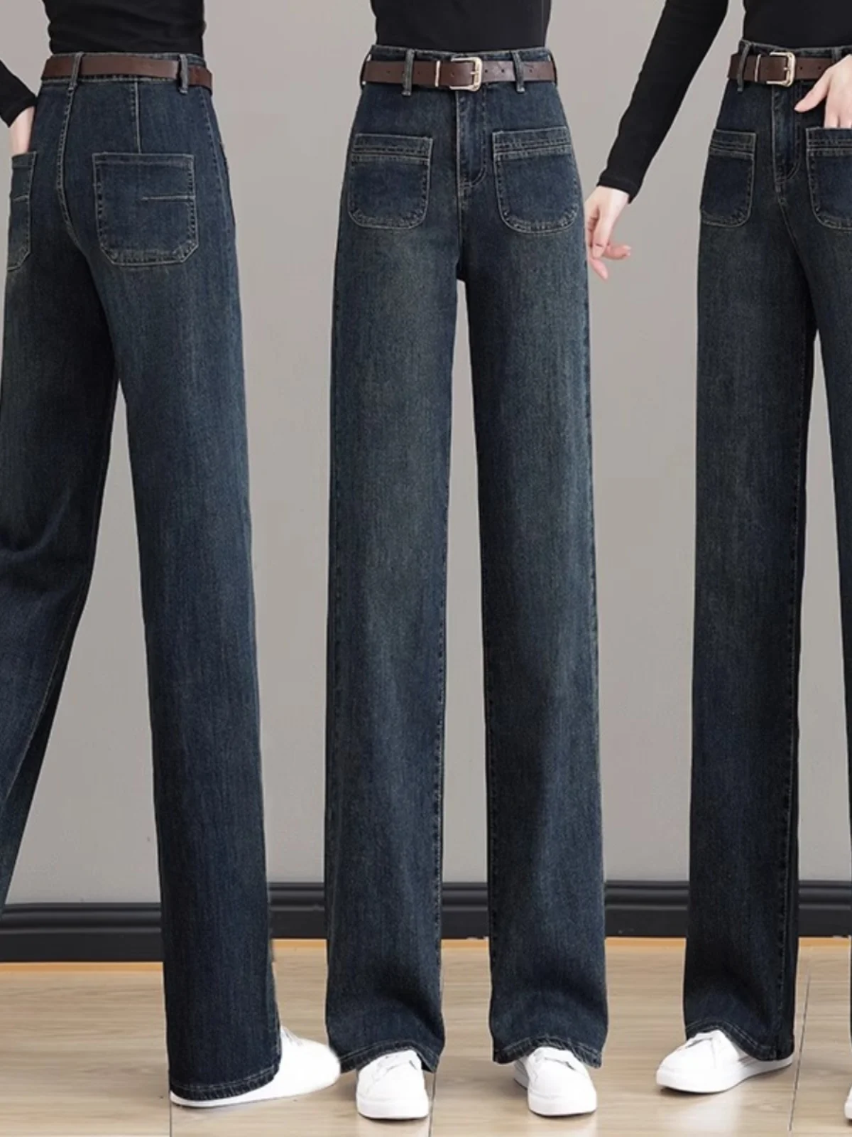 

Women's High Waist Wide Leg Jeans Fce Lined Loose Thiened Winter Straight Tube Pants Vintage Sle Long Trousers