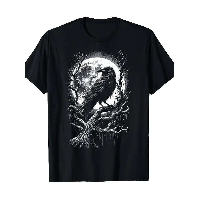 Men's Black Crow Pattern T-shirt Y2K T-shirt Men's Summer New Casual Unisex T-shirt
