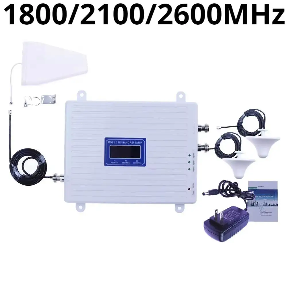 4G Mobile Signal Booster Amplifier Set 1800/2100/2600MHz Dual Output Home & Enterprise 65dB Coverage Enhancer