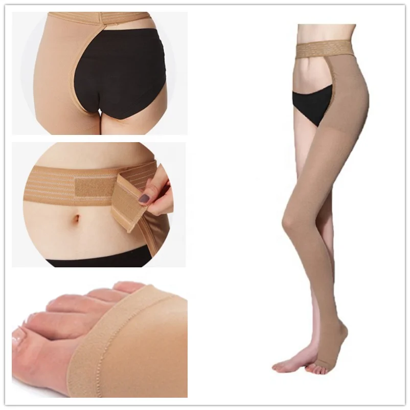 Legbeauty 20–30 mmHg medizinische oberschenkelhohe Kompressionsstrümpfe, Unisex, offene Zehen, Krampfadern, Socke, einzelnes Bein, Lymphödem-Strumpfhose – Detail 8