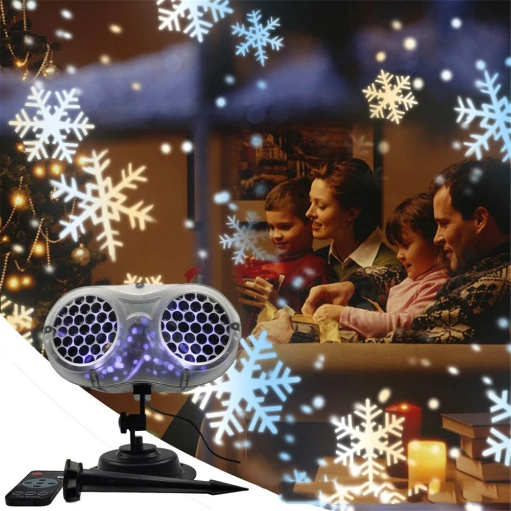 Double Head Snowflake Projector Light Christmas Snowfall Light Projector Outdoor Snowflakes LED Landscape Spotlight with Remote