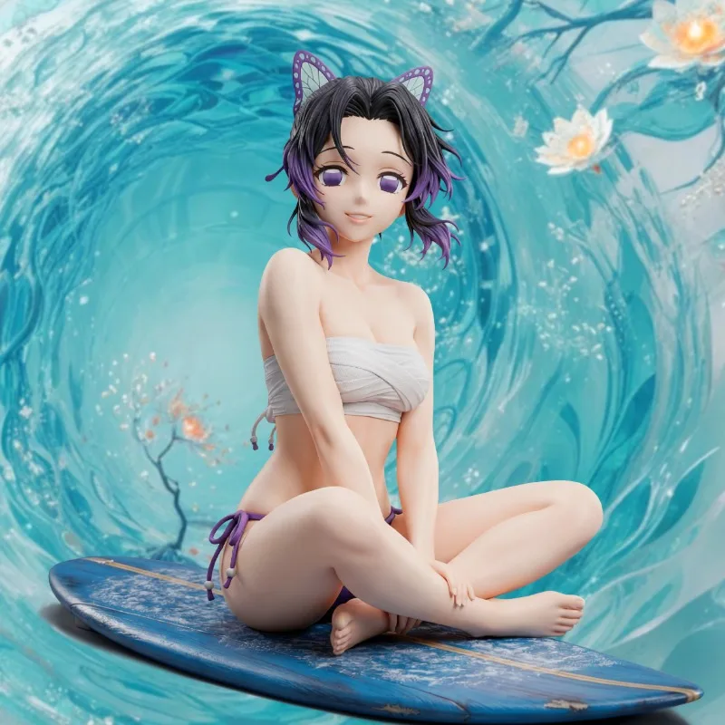 Anime Demon Slayer Kochou Shinobu Swimsuit Surfboard Sitting Figure GK Statue Model Doll Collectible Ornament Toy For Gift view 4