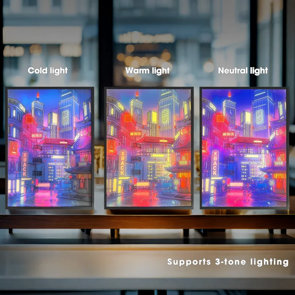 LED Beautiful City Night View Table Light Painting,HD Picture Narrow Bezel USB Plug Dimming Romantic Home Decorations Night Lamp