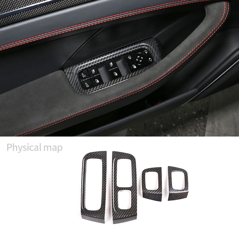 For Porsche Panamera 971 2018-2021 Real Carbon Fiber Car Door And Window Lift Switch Decorative Frame Protective Accessories