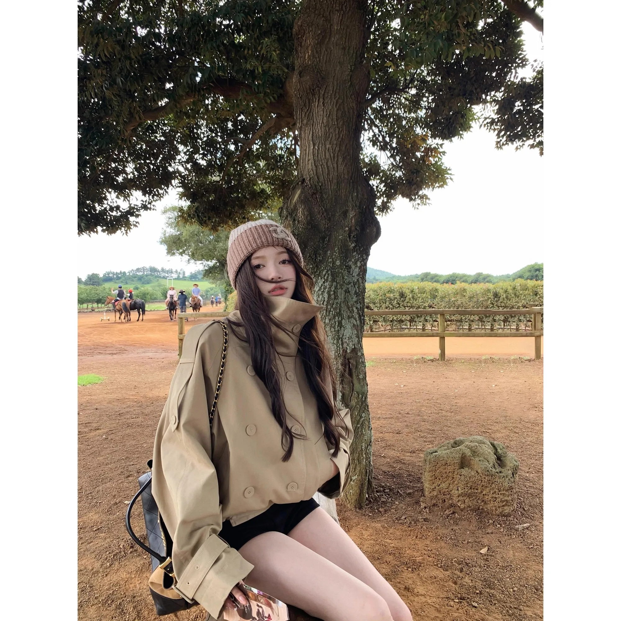 

Короткая ветровка с воротником-стойкой в британском стиле, женская осенняя двубортная свободная повседневная куртка во французском стиле ретро, топ