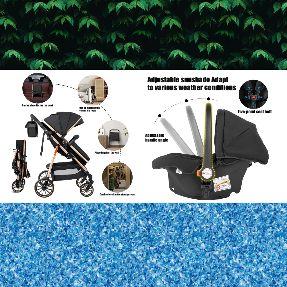 passeggino 3 in 1 passeggino auto del bambino di lusso alto paesaggio leggero portatile pieghevole passeggino di viaggio carrozza neonatale multifunzi