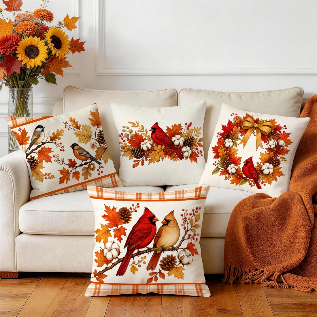 Cardinals Maple Leaves Pillowcase Printed Polyester 40/45/50cm Throw Pillowcover Decorative Sofa Cushion Pillowslip Home Decor