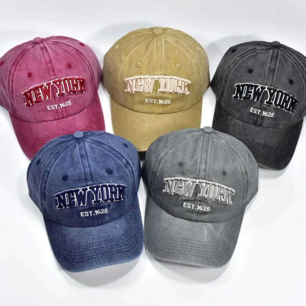 Cotton New York Baseball Cap Washable Letters Sport Duck Tongue Cap Anti-UV Versatile Letter Embroidery Sun Hats Summer
