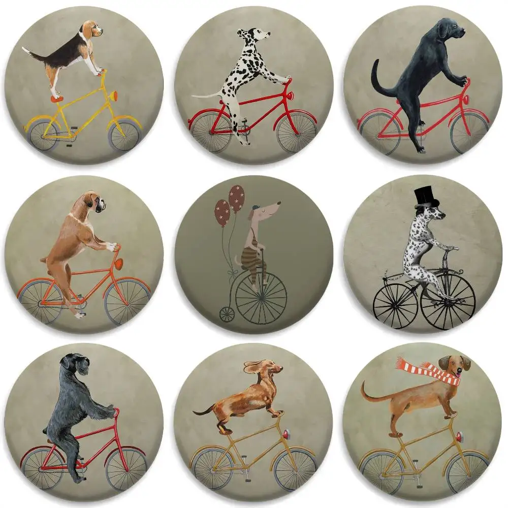 Funny Dog Ride Bike Badges Round Exquisite Badge Brooches Creative Pins For Clothes Hat Backpack Gift Accessories