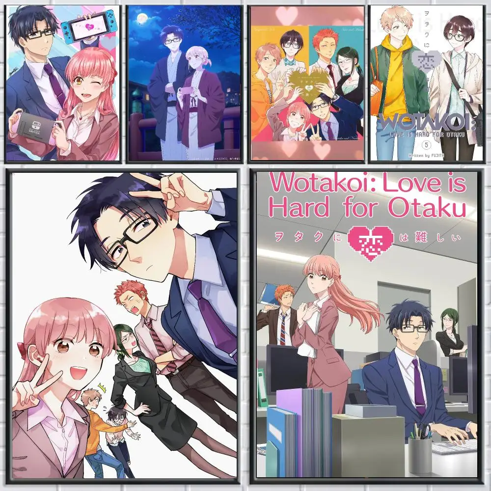 anime W-Wotakoi Love Is Hard for Otaku-U Poster Peel and Stick Wall Art for Cafe Office Bar and Home Decoration