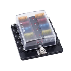 12/24v 10 Way Car Blade Fuse Block Fuse Holder Box Marine Auto Fuse Connector With LED Indicator Light for Car Boat Marine Trike