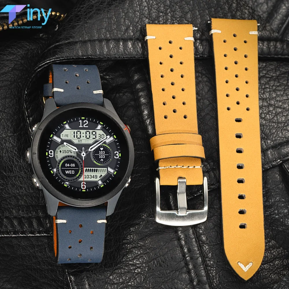 20mm 22mm Leather Strap for Samsung Galaxy Watch 7/6/5/4 40 44mm Gear Band Vintage Bracelet for Redmi Watch 5 Lite/Active Correa