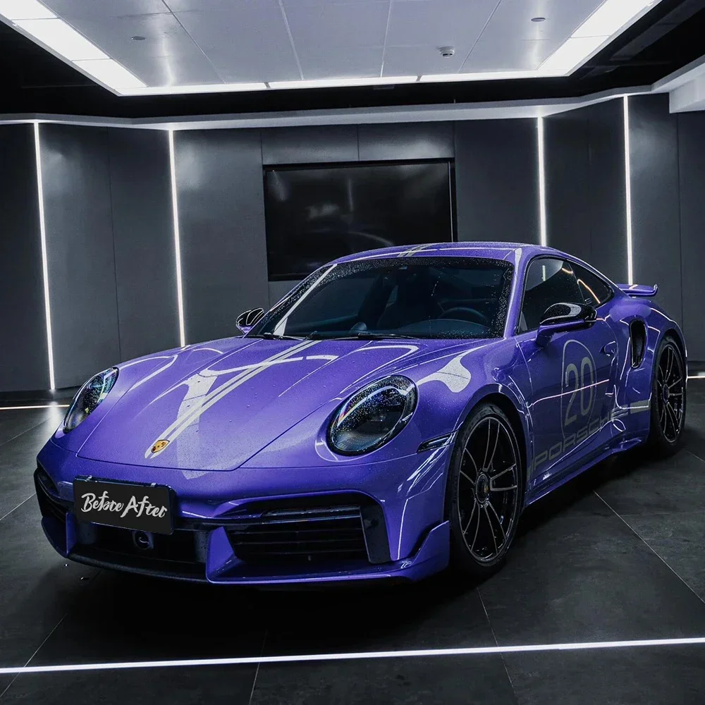 Film Vinyl Mobil Warna Ungu Metalik Super Gloss PVC, Pembungkus Mobil PET Liner Ungu Metalik, Kustom Pabrik 2025