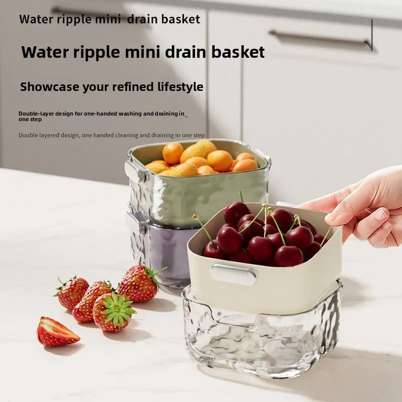 Double Layer Fruit Vegetable Drain Basket Kitchen Washing Bowl Thickened Plastic Strainer Durable Household Basin Food Prep Tool