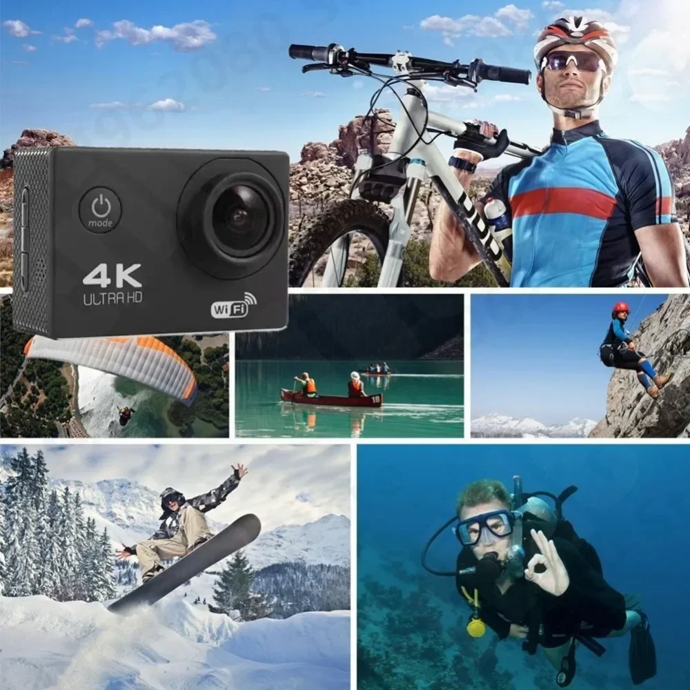 Caméra d'Action 4K Ultra HD Étanche, Écran 2.0 Pouces, WiFi, Télécommande, 30fps/170D, Casque Sous-Marin, Sports Go Video Camera Pro