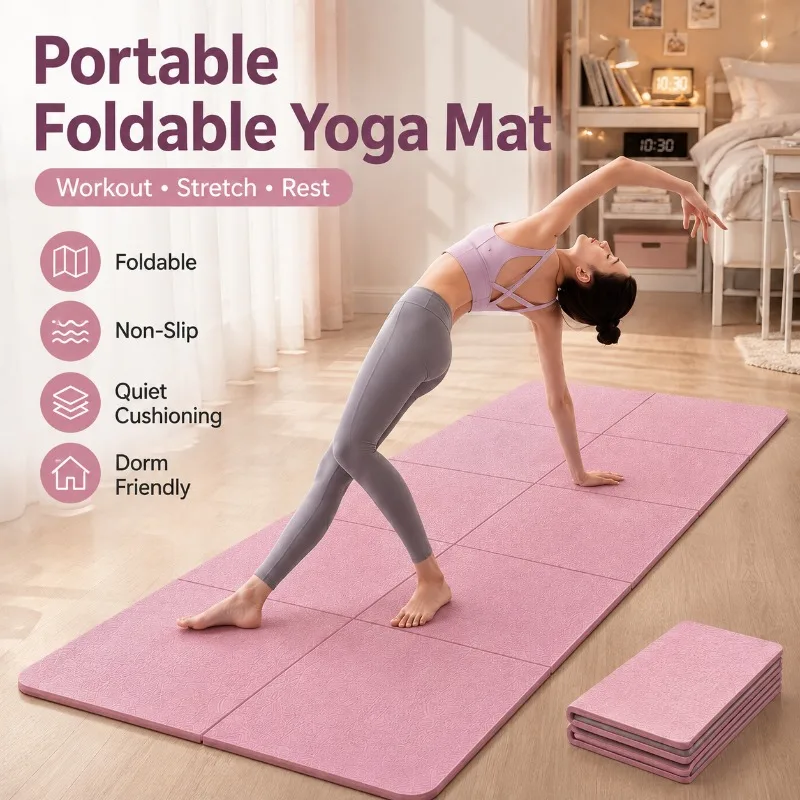 Accordion Fold Yoga Mat Space Saving Exercise Mat Double Sided Grip Fitness Pad for Yoga Pilates Stretch Training