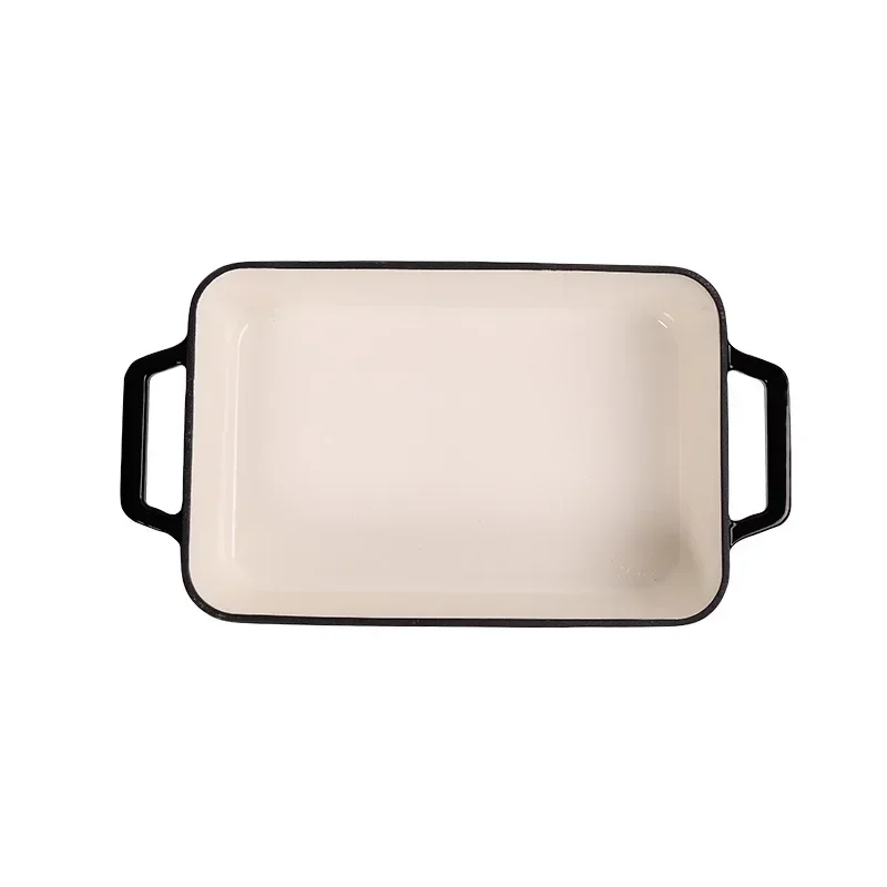 Rectangle grill pan, fried meat cheese restaurant plate