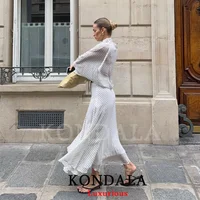 KONDALA Vintage Polka Dot Women Sets Chiffon Bow Tie Loose Blouses Loose Long Skirts Fashion 2026 Spring Summer Holiday Suits - Image 3