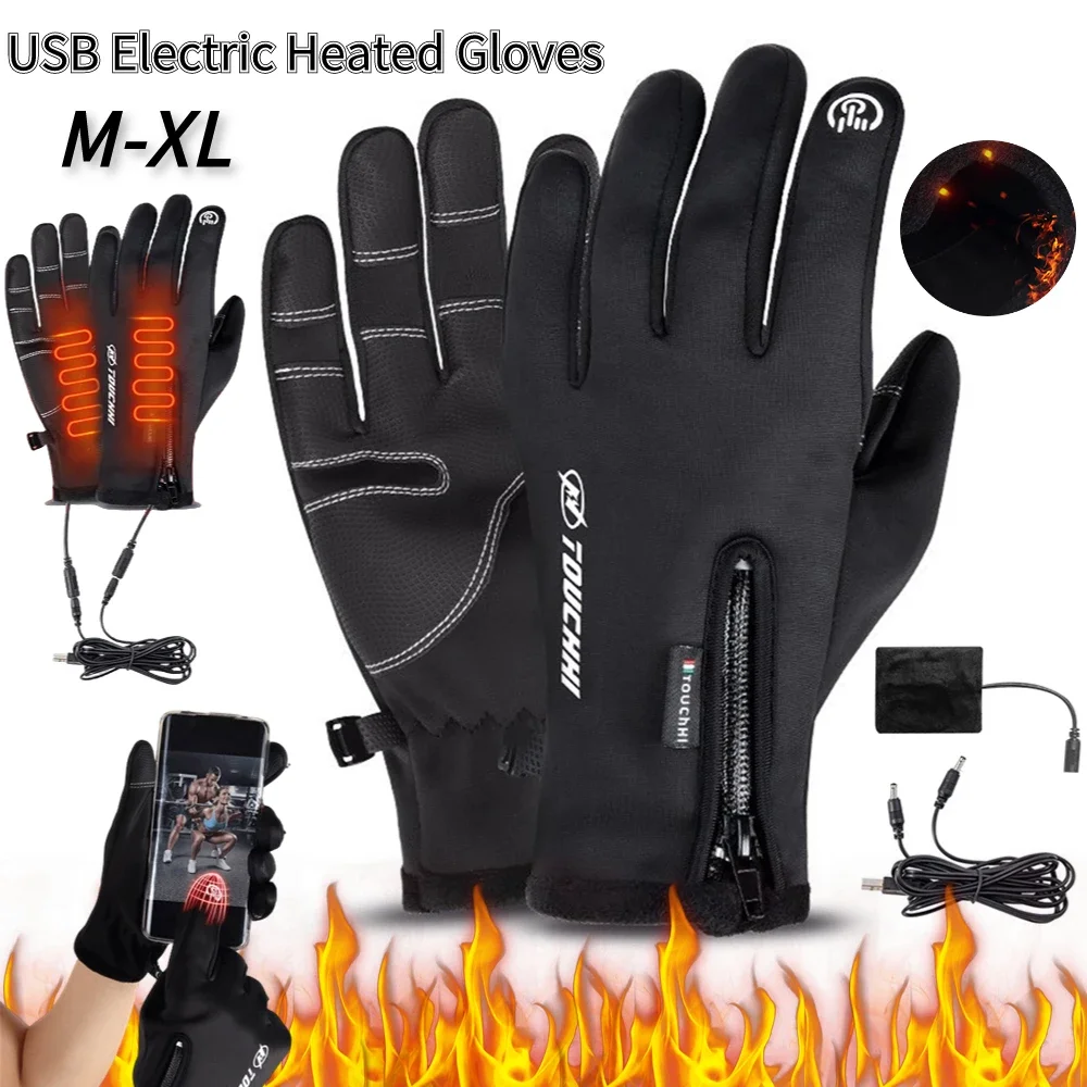 Winter Gloves Men Women Heating Warm Touchscreen Gloves USB Winter Electric Heated Gloves Hiking Skiing Fishing Cycling Mittens