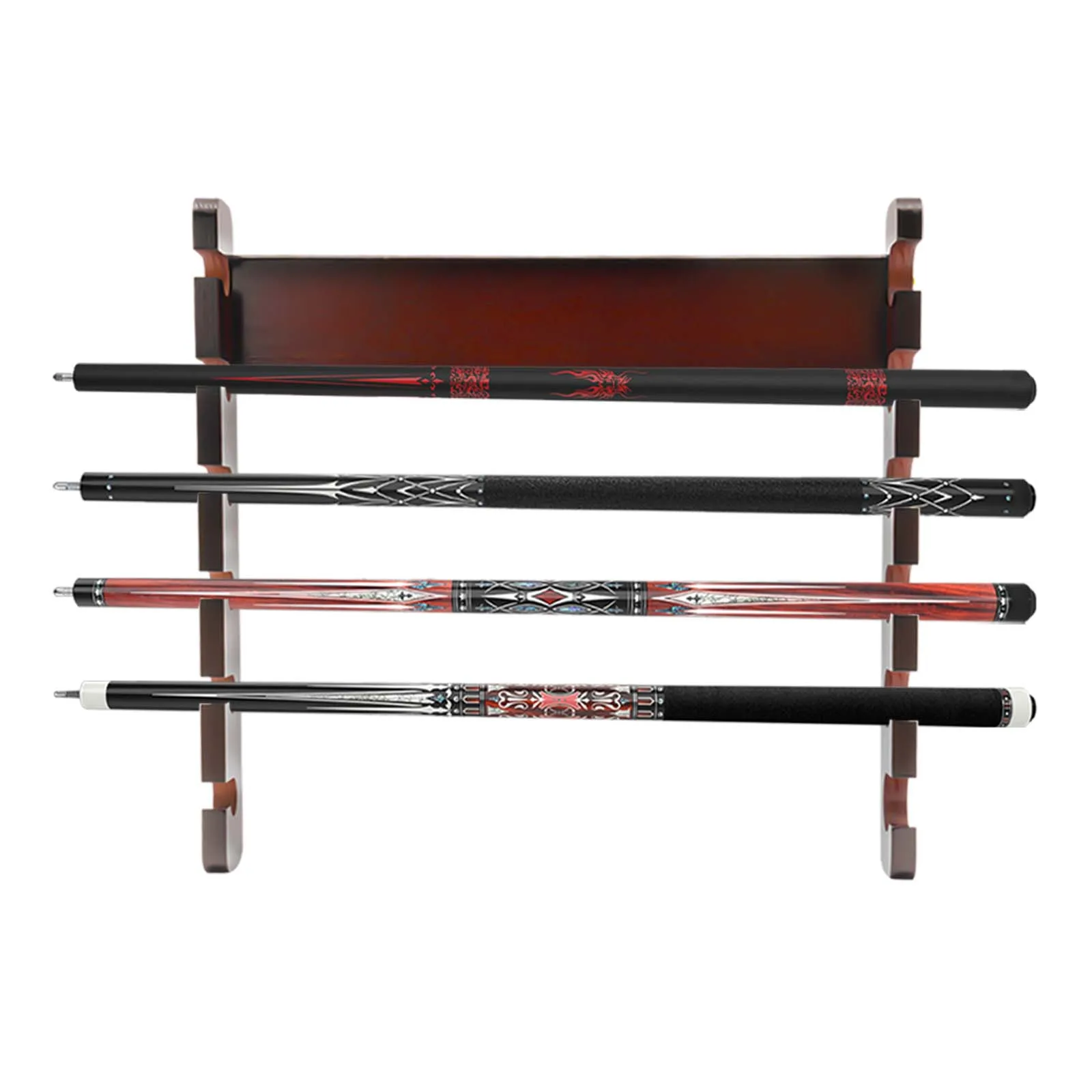 6 Sticks Pool Cue Rack Wall Mounted Horizontal Storage Billiard Cue Holder for Play Room Long Canes and Walking Sticks DarkBrown