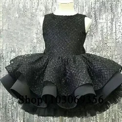 Black Flower Girl Dress Sleeveless Backless O-Neck Knee-Length Children Kids Girl Wedding Birthday Holiday Party Ball Gown