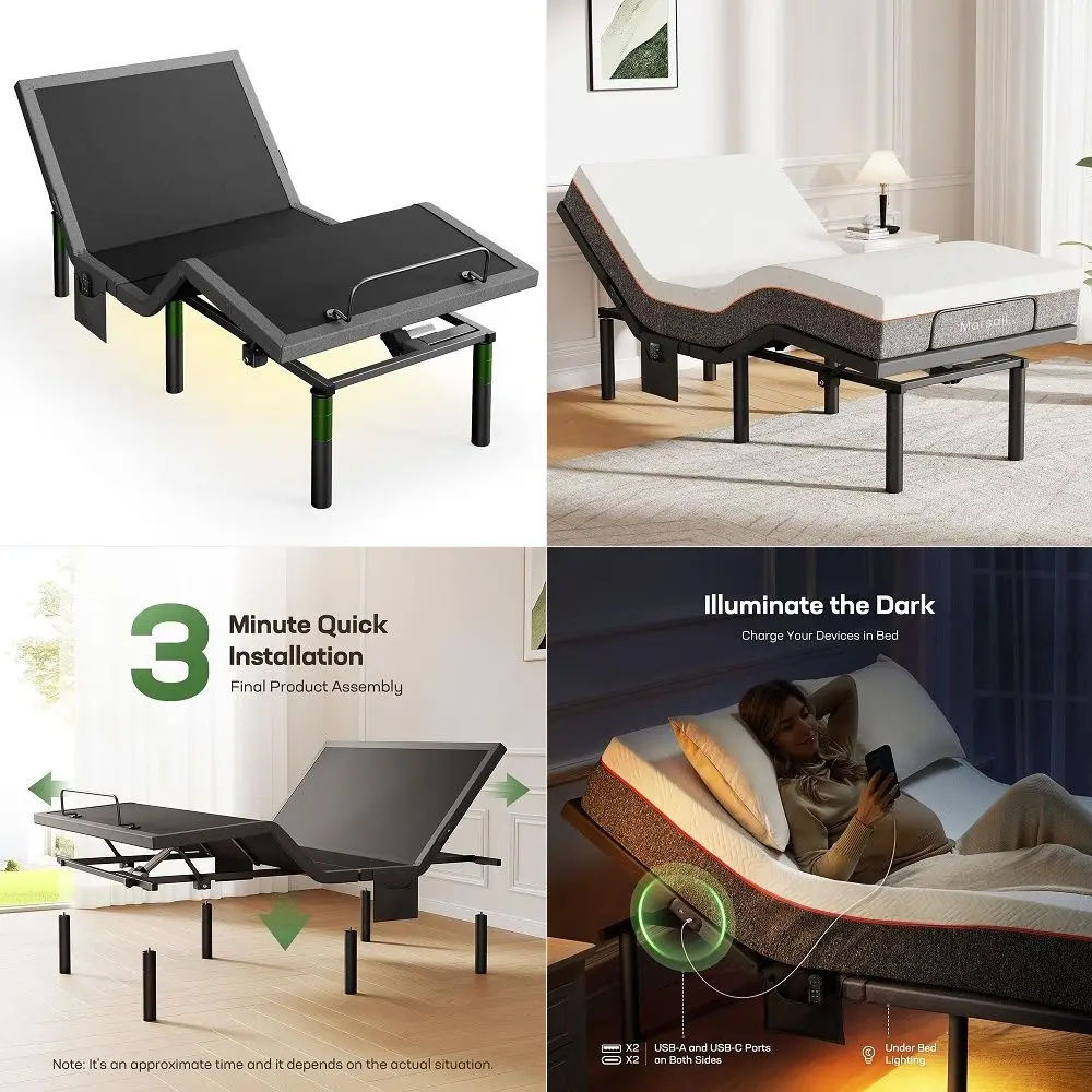 Adjustable Twin XL Bed Frame with One Side Rail, Electric Ergonomic Base for Comfort amp Safety Ideal for Seniors, Home Care am