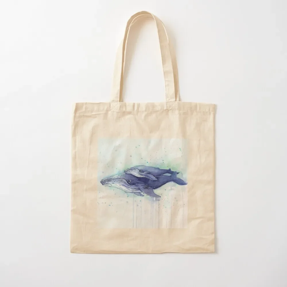 Humpback Whale Mom and Baby Painting Tote Bag women bag canvas tote bag