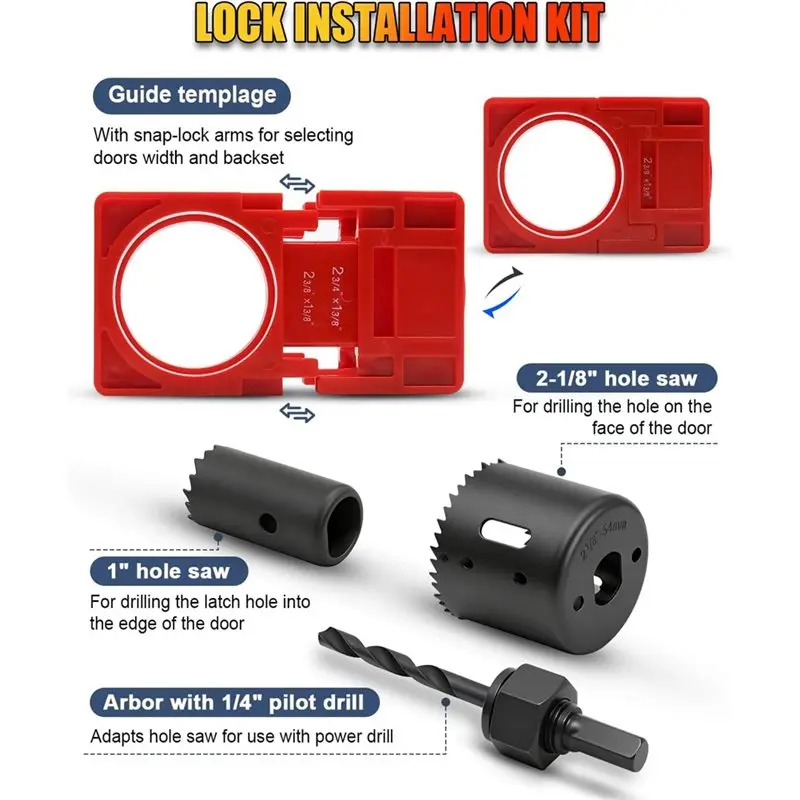 ABFS Door Hole Drilling Kit Router Template For Hinge Mortising Door Knob Installation Kit