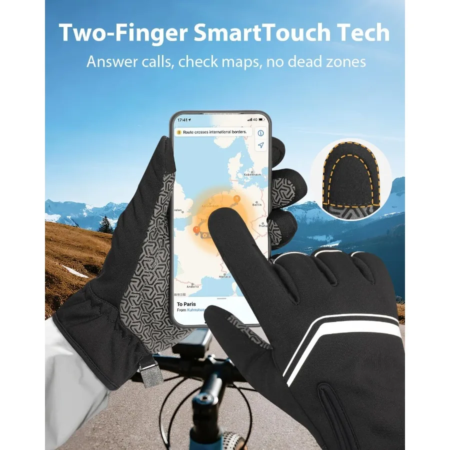 قفازات ركوب الدراجات الشتوية للرجال والنساء، قفازات ركوب الدراجات الباردة المتوافقة مع قبضة معززة وات