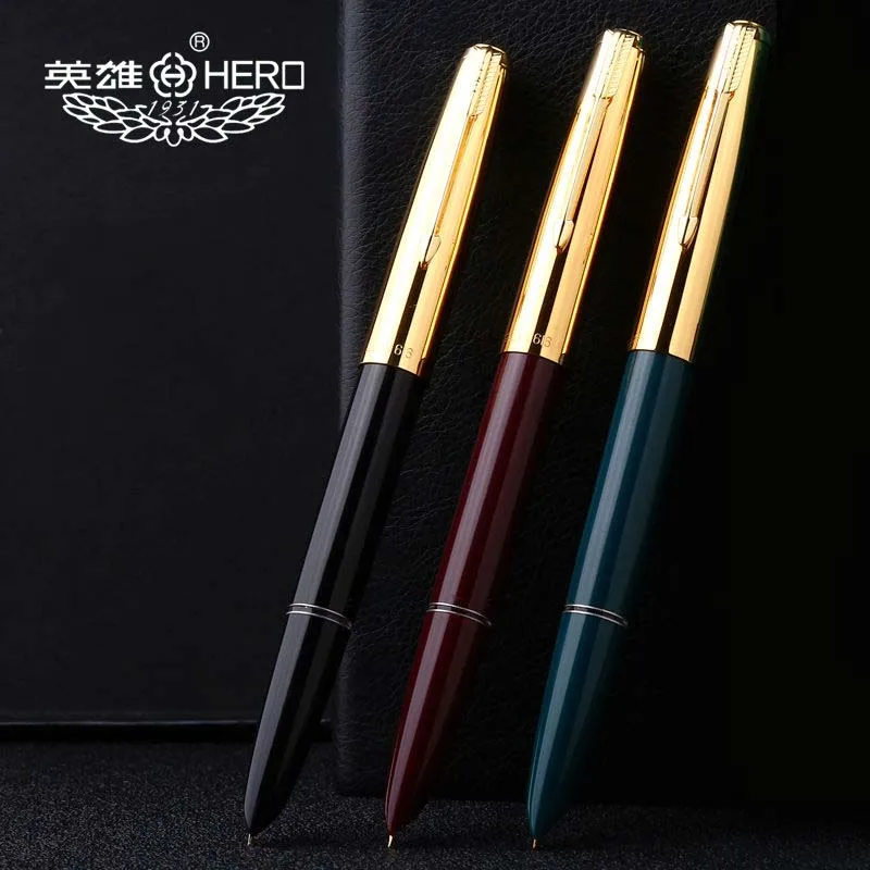 1/3pc Old Style Hero 616 Fountain Pen Plastic Ink Pen Golden F Nib Extrusion Converter Filler Stationery Office School Supplies