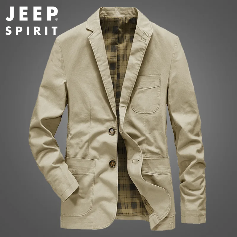 JEEP SPIRIT Men\'s Blazer Jackets Spring and Autumn New Fashion Business Casual Plus Size Men\'s Coat High Quality