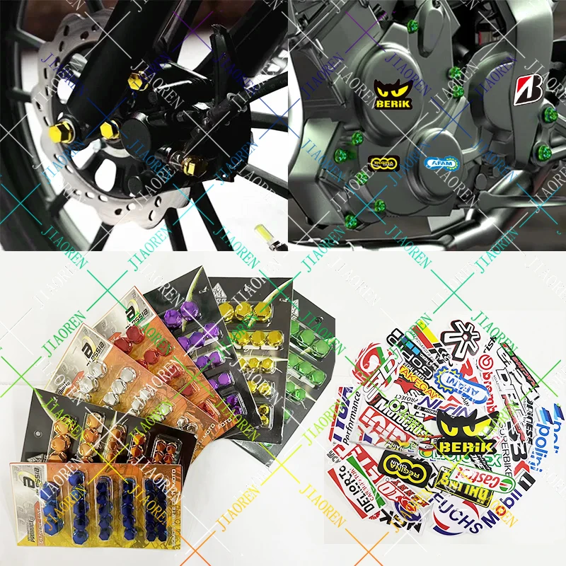 

30 шт., набор крышек с винтовой крышкой для мотоцикла и 40 шт., наклейка с логотипом для мотоцикла, наклейка для Yamaha Honda Suzuki Kawasaki KTM Ducati