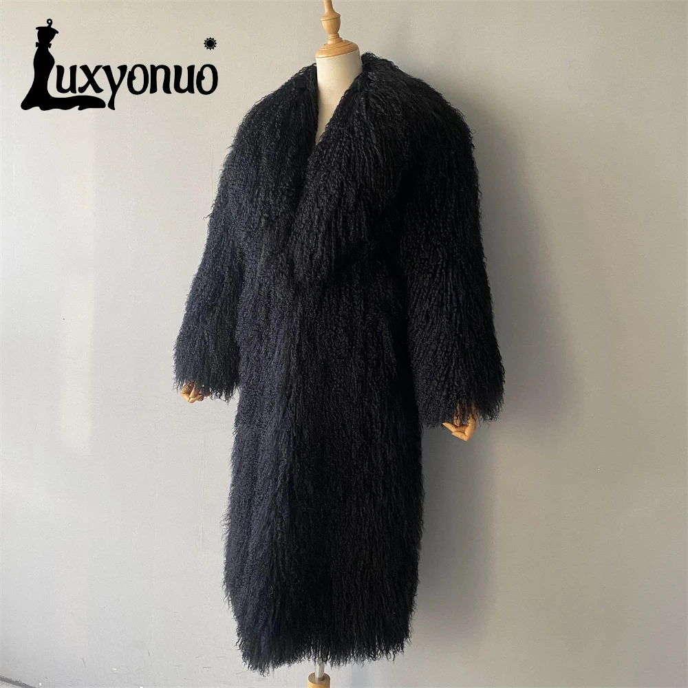 Luxyonuo-abrigo de piel de oveja mongol Real para mujer, ropa mullida, abrigos largos de lujo para mujer, nueva llegada, Otoño e Invierno