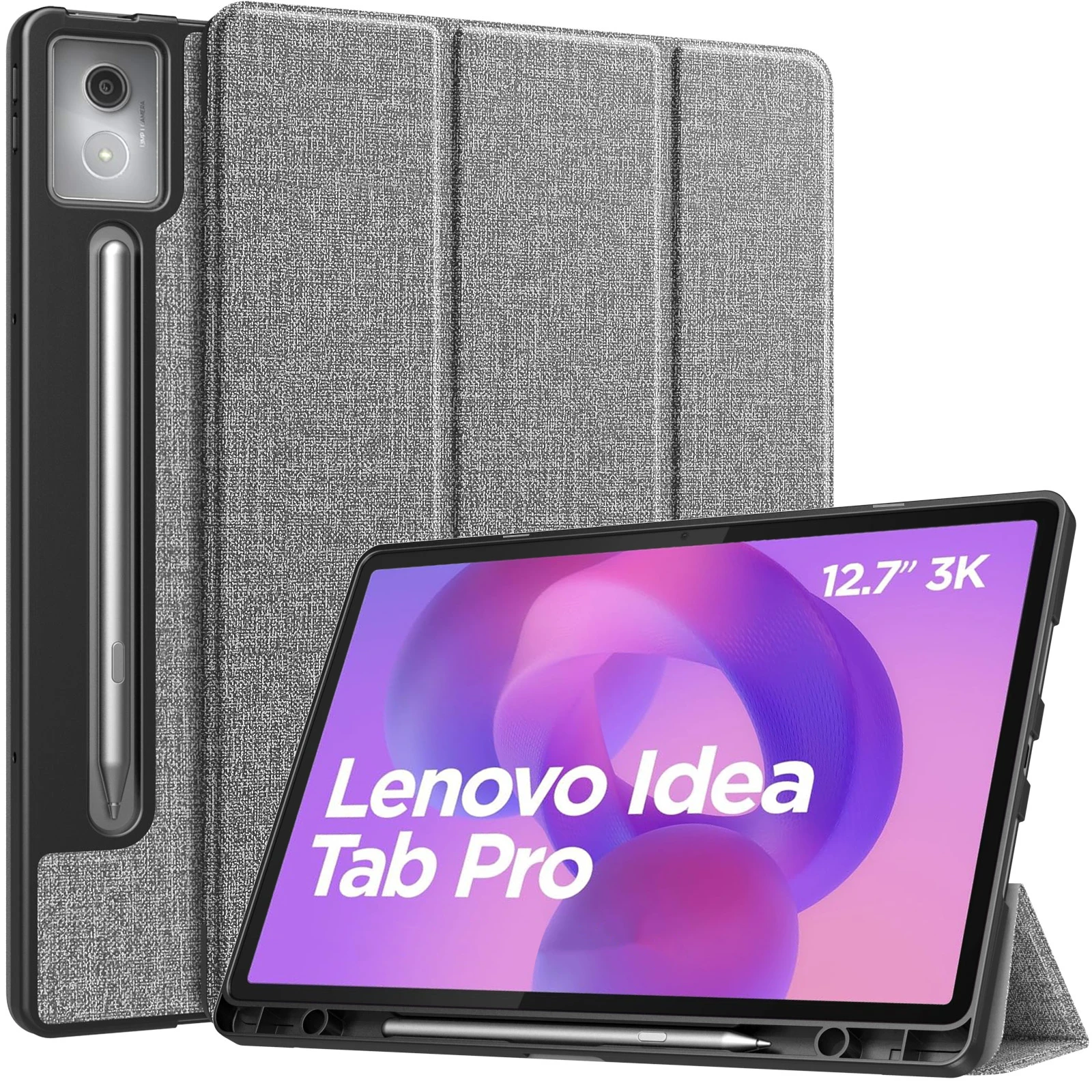 Case for Lenovo Idea Tab Pro 12.7 Inch 2025 with Stylus Holder Ultra-Thin Smart Trifold Stand Case with Auto Sleep/Wake