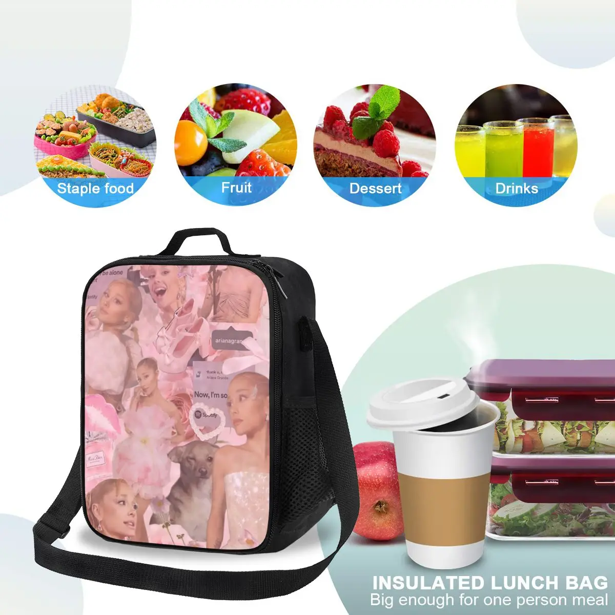 أريانا غراندي المغني أكياس الغداء معزول بينتو صندوق مقاوم للماء حقيبة الغداء مانعة للتسرب نزهة أكياس حقيبة حرارية امرأة الأطفال العمل #3