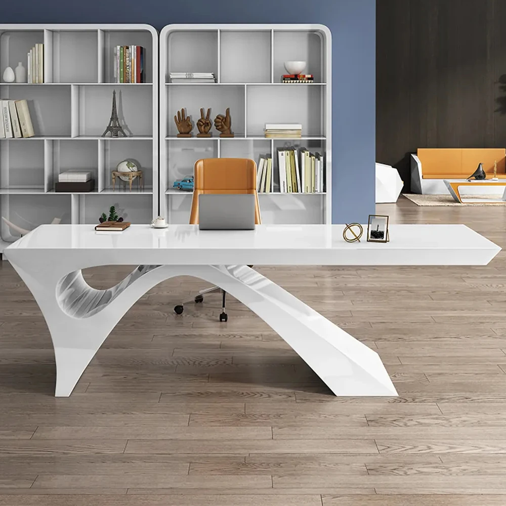 

Simple Modern Executive Desk for Office High-End White Baking Paint Extendable Manager's Table CEO Table Meeting Furniture CE