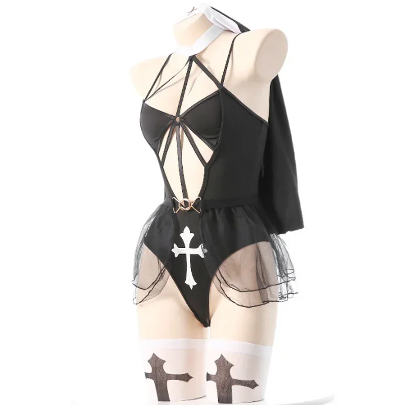أنيمي فتاة كونفانت نون موحدة المرأة الصليب ارتداءها جوارب ملابس هالوين تأثيري ازياء الملابس الداخلية لعب الأدوار الملابس الداخلية