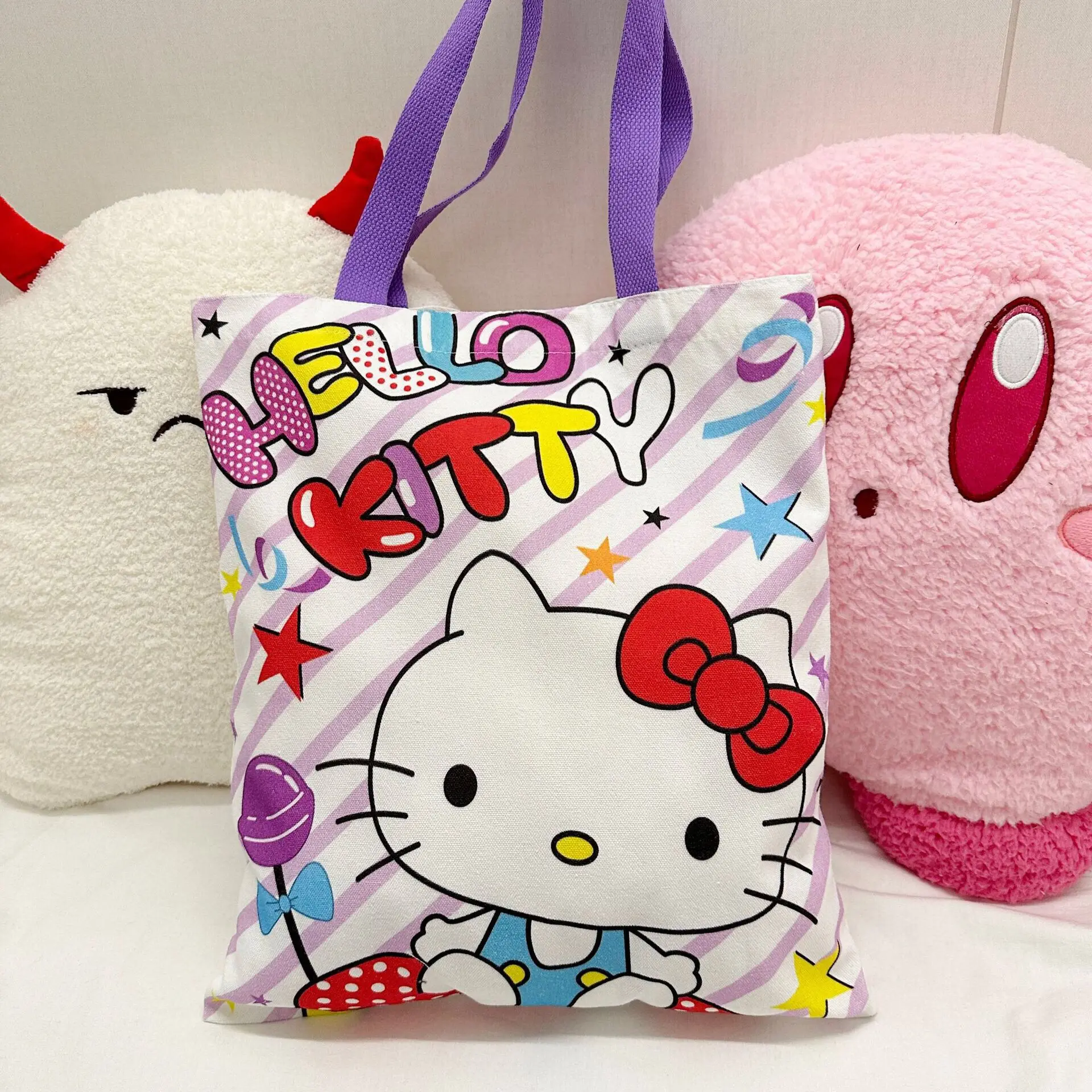 

Kawaii Sanrio KT Cat Canvas Bag Cute Cartoon Anime Portable Shoulder Bag Large Capacity Shopping Bag Travel Bag Gift Girls
