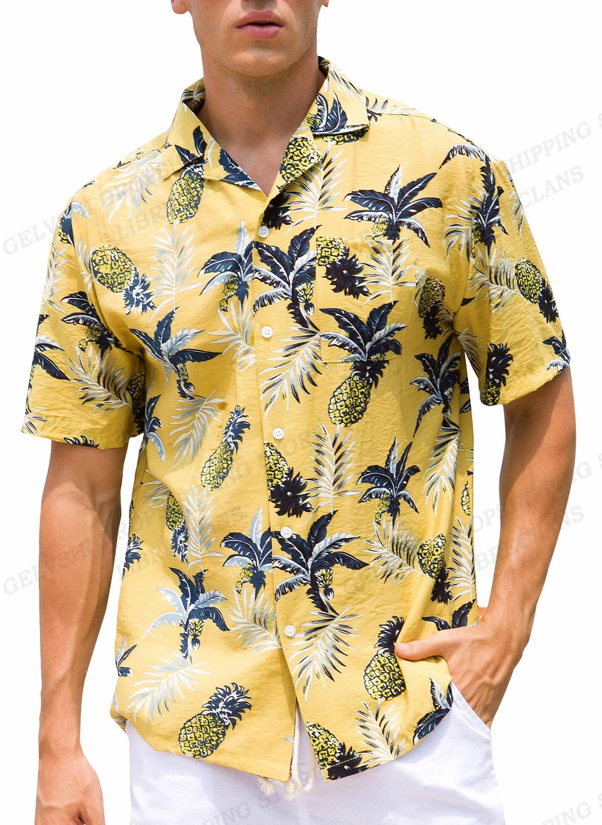 Tropic Leaf Print Shirts Men Fashion Hawaiian Shirt Casual Vocation Beach Blouse Aloha Lapel Shirt Cuba Blouses Men\'s Clothing