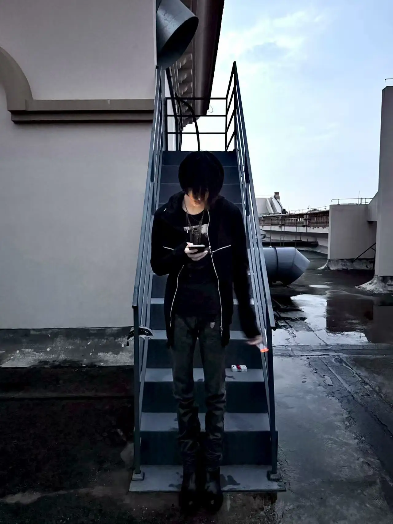 HKSH Spring Autumn New Men Tide Dark Chic Ins Hoodie Hooded Cross-Zipper Sweatshirt Visual Skinny Subculture Gothic Y2K HK27437