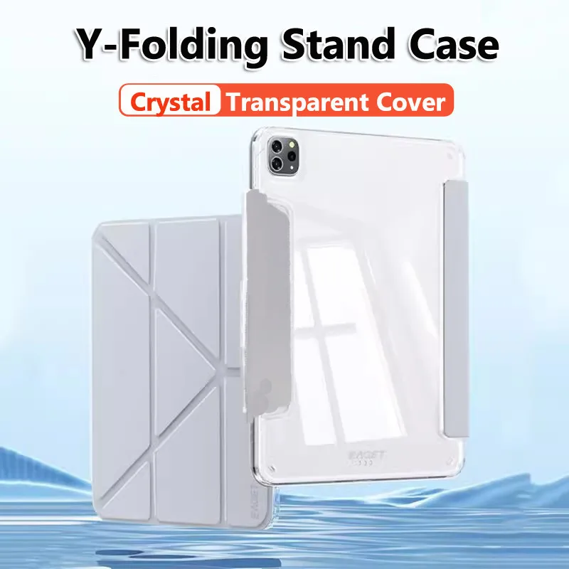 For IPad Air 11 2024 Pro 11 2022 Pro 12.9 2021 2020 2018 Air 5 4 10.2 9th 8th 7th 10th 10.9 3+Y Fold Stand Acrylic Clear Case