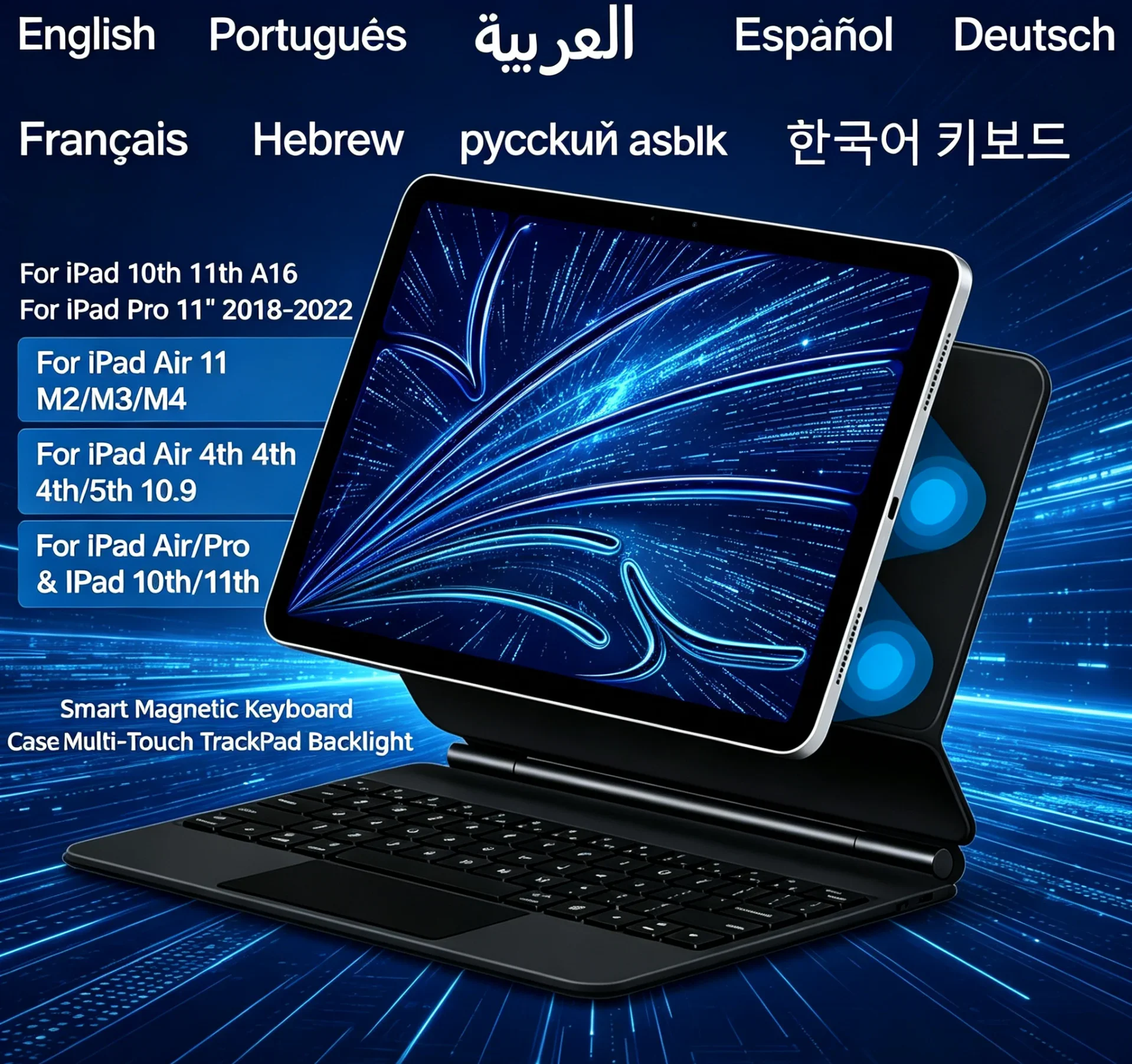 For iPad Full Protection Keyboard Case Trackpad Backlit Magnetic for iPad Air 11 M2 M3 M4 Drop Resistant