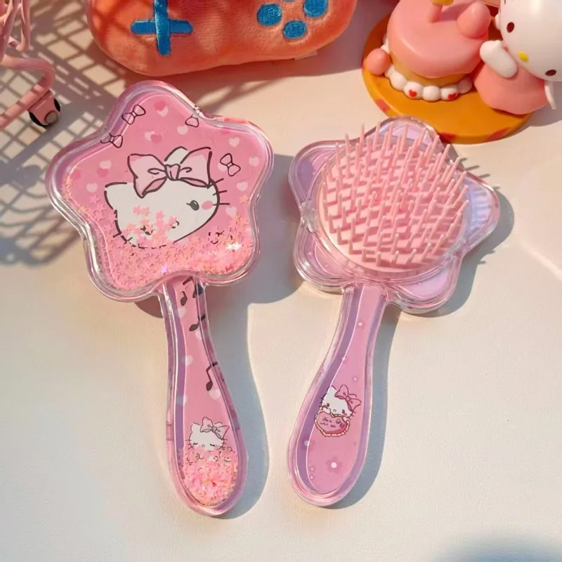 2pcs Hello Kitty Star Shape Air Cushion Hair Brushes Quicksand Glitter Cat Massage Comb Set for Cartoon Daily Hair Collection