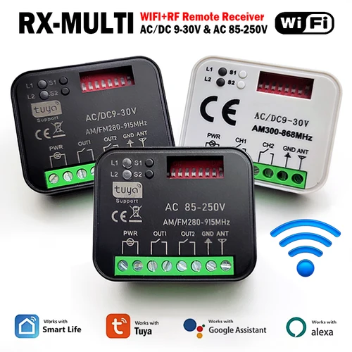 Receptor de control remoto para puerta de garaje RX MULTI Tuya WIFI 300-868 MHz 433 MHz 868 MHz CA CC 9-30 V 85-250 V Módulo de interruptor inteligente