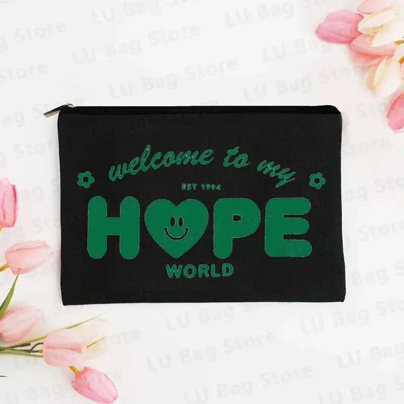 J-Hope World Pouch Bags for Women Kpop Canvas Makeup Bag Toiletry Bag Cosmetic Organizer Children Travel Organizer Purse