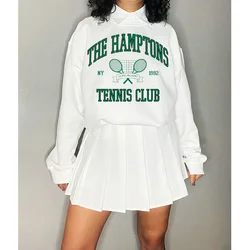 Pull en coton imprimé vintage pour femmes, The Hamptons Tennis Club, mode américaine, optique, automne, PVD, 1982