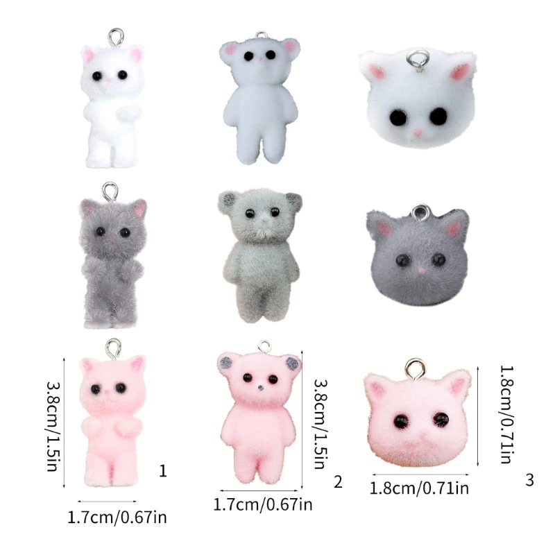 E0BF Cat/Bear Car Pendant Cartoon Animals Bag Pendants Versatile Flocking Keychain